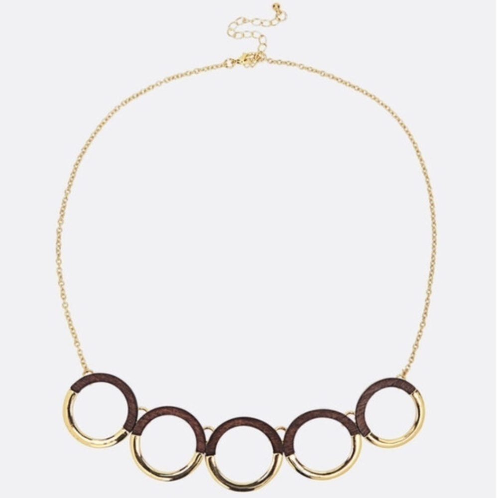 New Gold and Wood Discs Statement Necklace